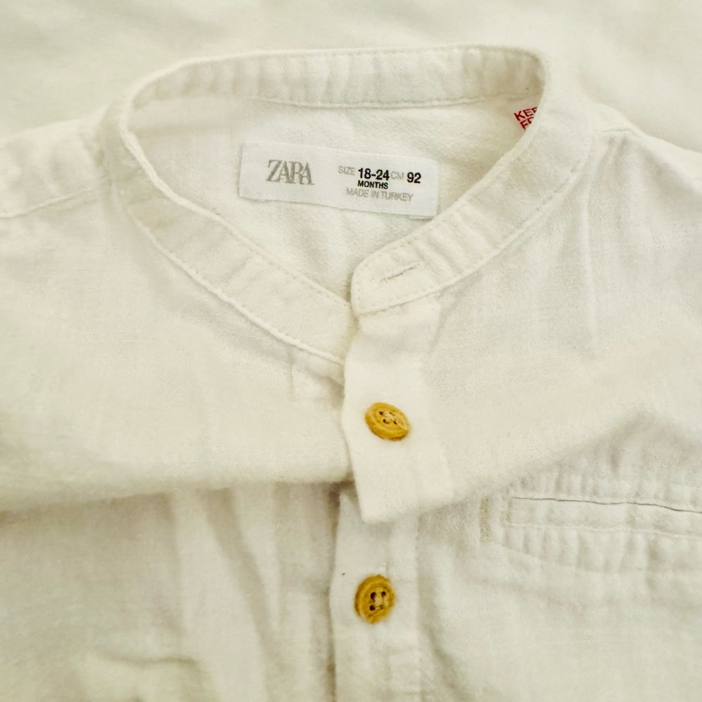 Zara Toddler Boy White Manadarin Collar Long Sleeve Top - 18-24 most - Picture 3 of 4